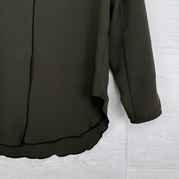 Aritzia Babaton Rena Top Popover Blouse Size XS Olive Green Long Sleeves Preppy - Picture 4 of 15